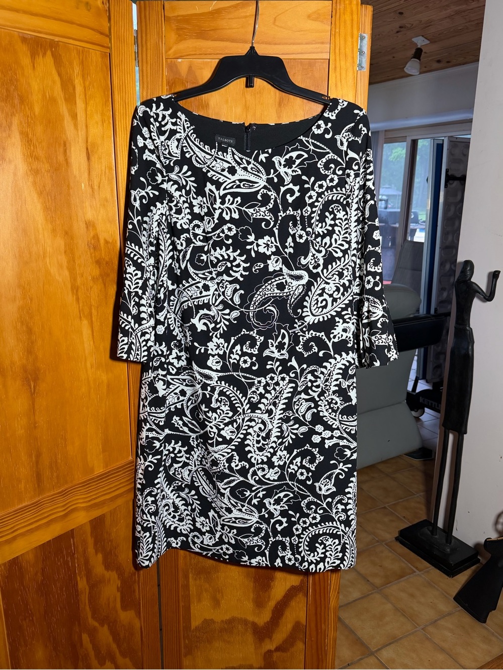 Talbots Black and White Paisley Midi Dress